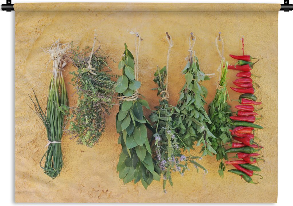 MuchoWow Wandteppich Wandbehang Mediterrane Kräuter 90x67.5 cm Tapisserie Dekoration Wandtuch - Fototeppich - Wand-Skulpturen