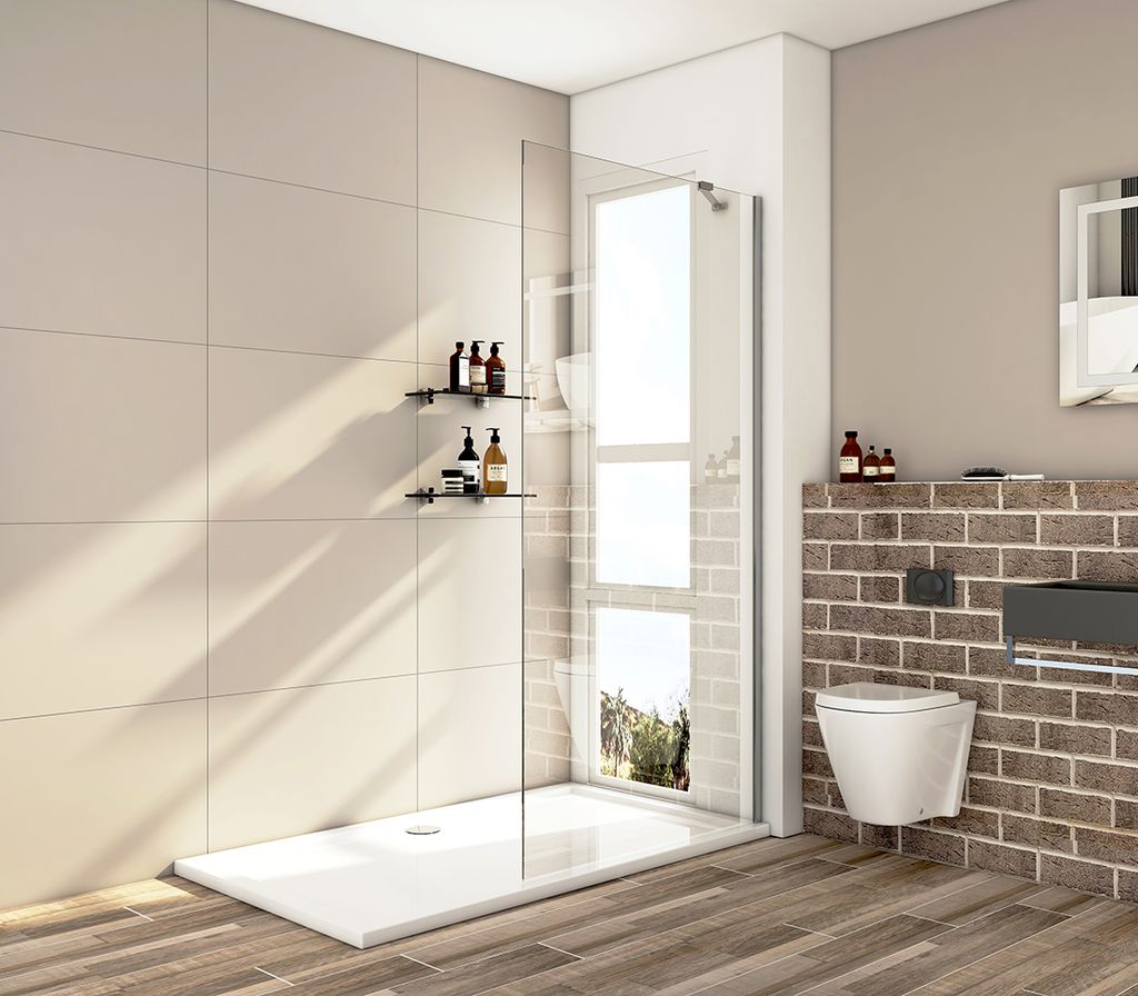 Meykoers Walk in Seitenwand Duschwand 100x195cm Duschtrennwand aus 8mm ESG-Sicherheitsglas Walk in Dusche Duschabtrennung mit Nano-Beschichtung Schwarzrahmen Klarglas ohne Duschtasse