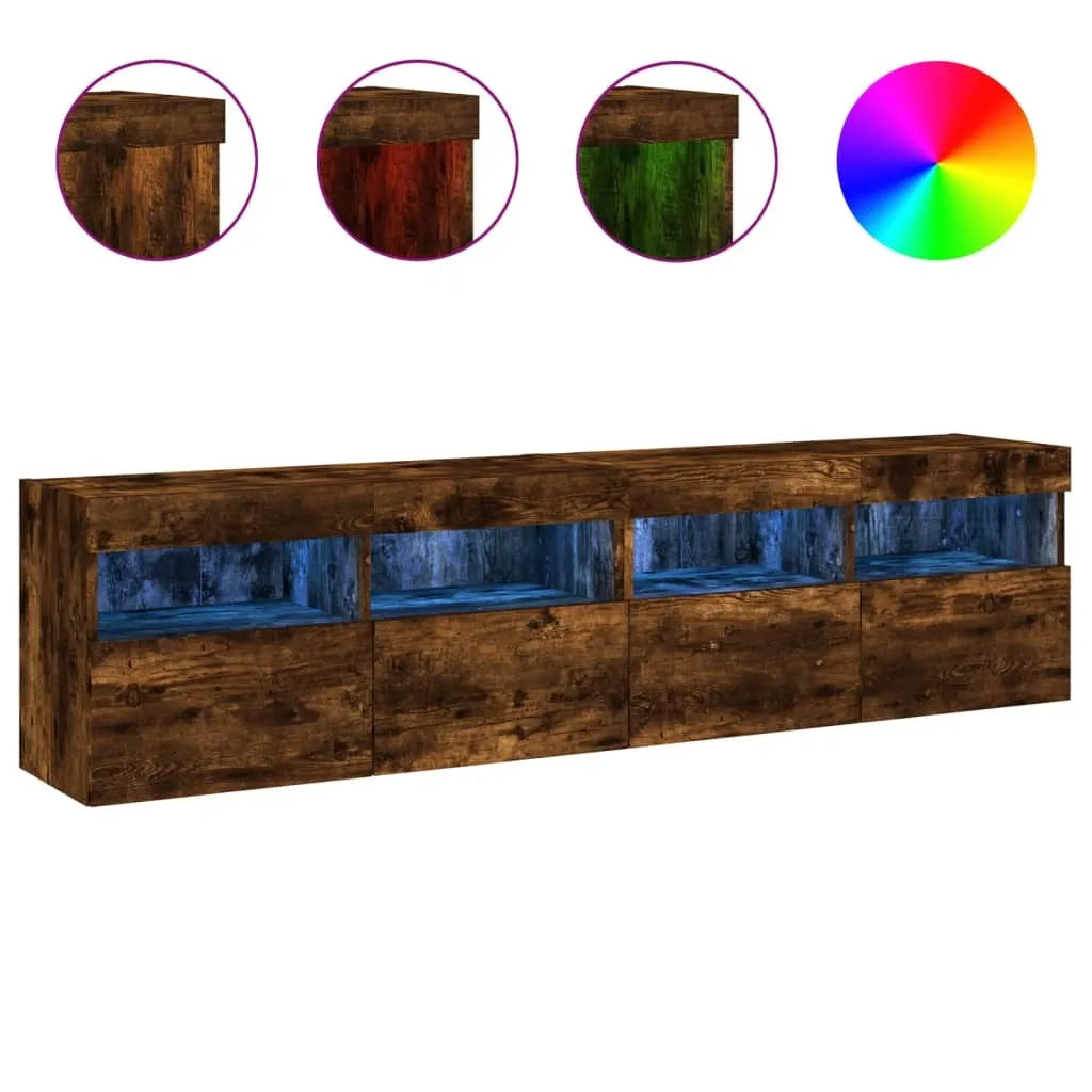 Meuble TV mural avec LED 2 pcs en chêne fumé - Ensemble 80x30x40 cm