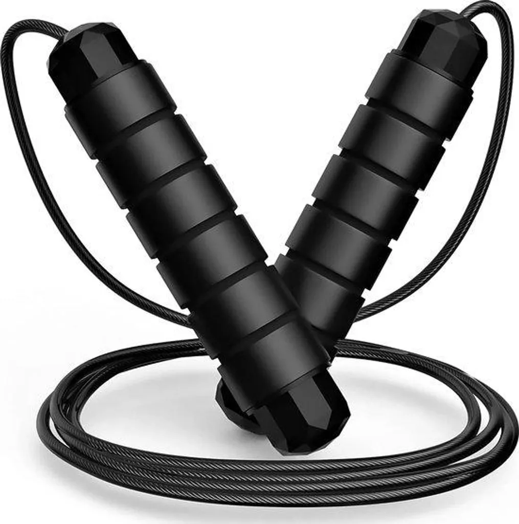 Corde à sauter avec roulements à billes et poignées confort en acier noir