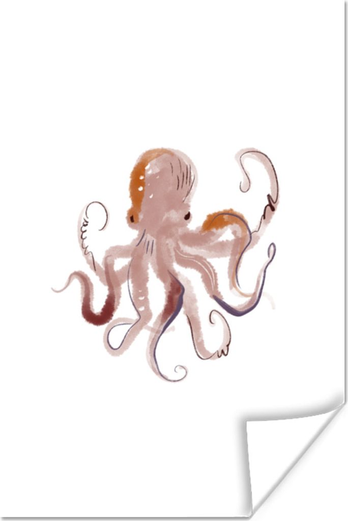 MuchoWow Poster Oktopus - Meer - Aquarell - Zeichnung 60x90 cm - Wanddekoration