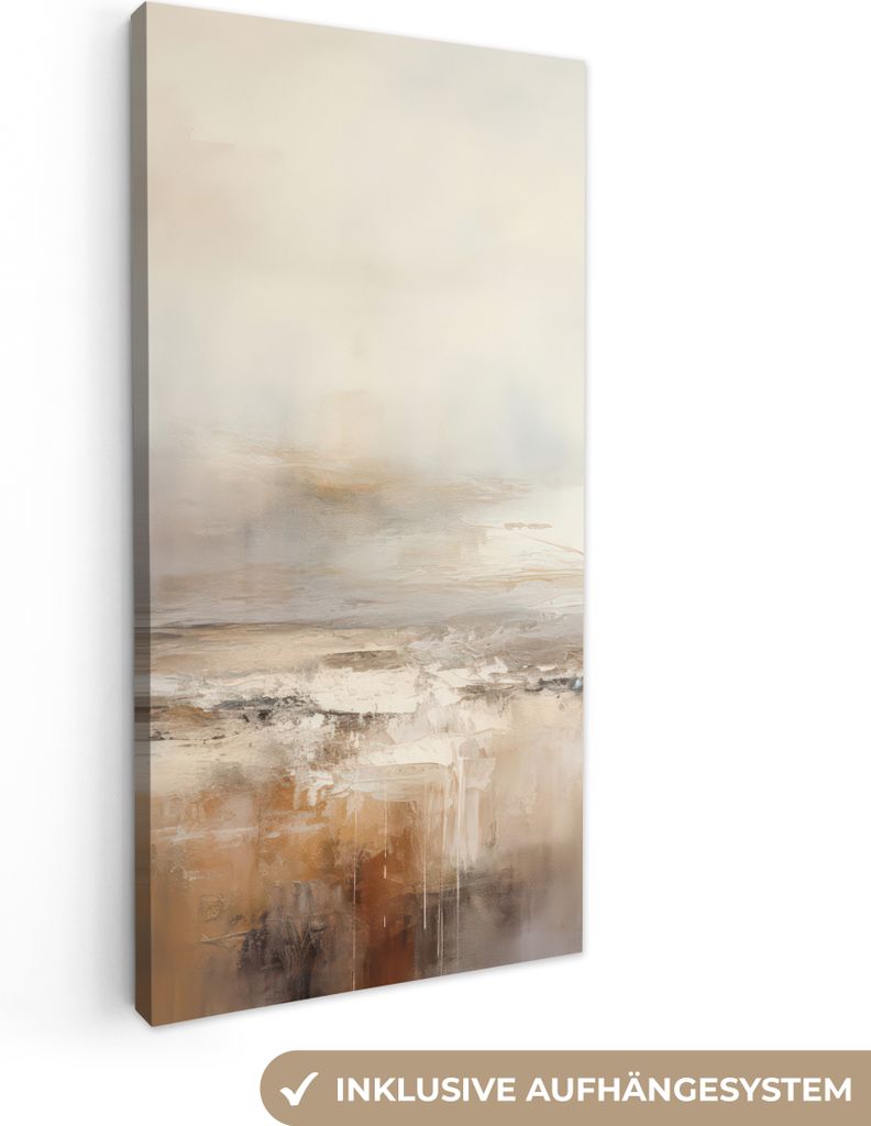 MuchoWow - Leinwandbilder - Kunst - Industriell - Grau - Braun - Abstrakt, Wandbild, Wanddeko Bilder Wohnzimmer, 40x80 cm