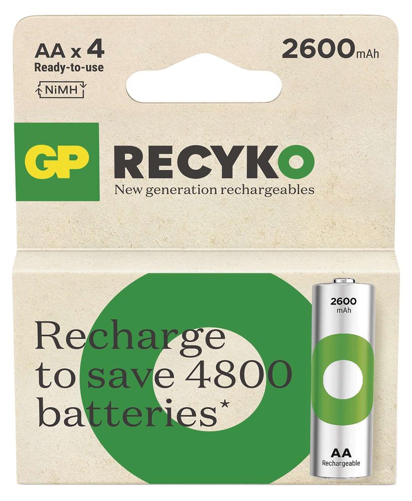 Wiederaufladbare Batterien LR06 / AA 2600mAh ReCyko GP-Batteriepack=4Stk.