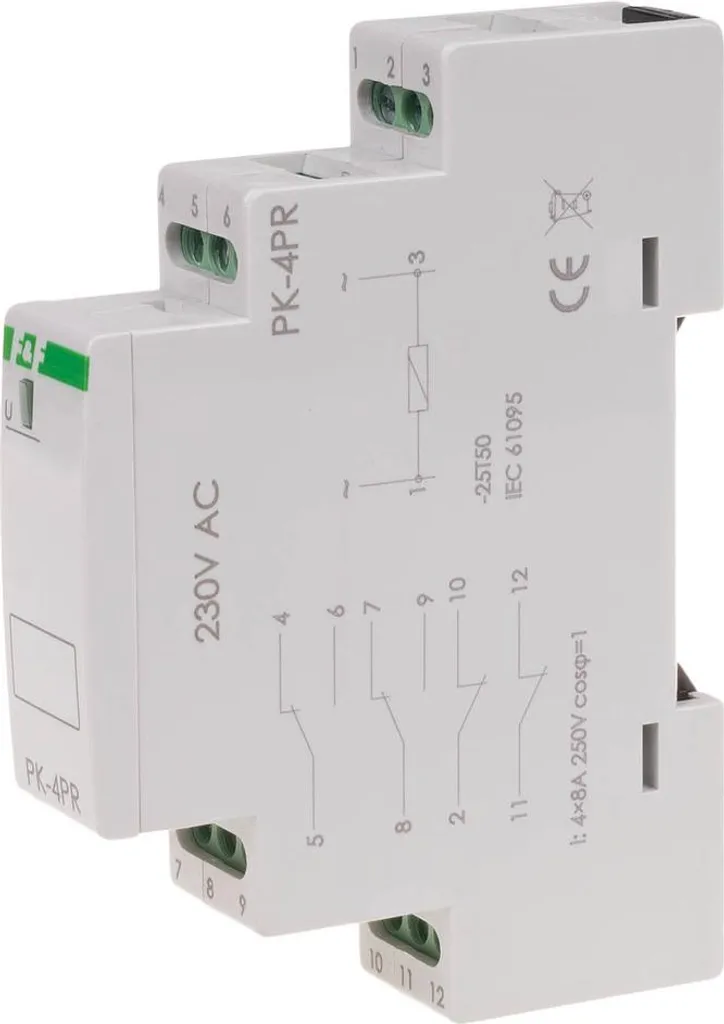 Relè elettromagnetico PK-4PR 230V 230V AC Contatto: 2P I=2x8A 2R I=2x8A 1 modulo