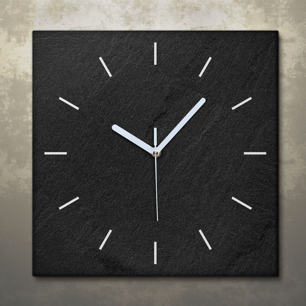 Wohnzimmer Leinwand Uhr Geräuschlos Küche 30x30 Schwarzer Stein, Marmor, Motive, Textur, weiße Zeiger