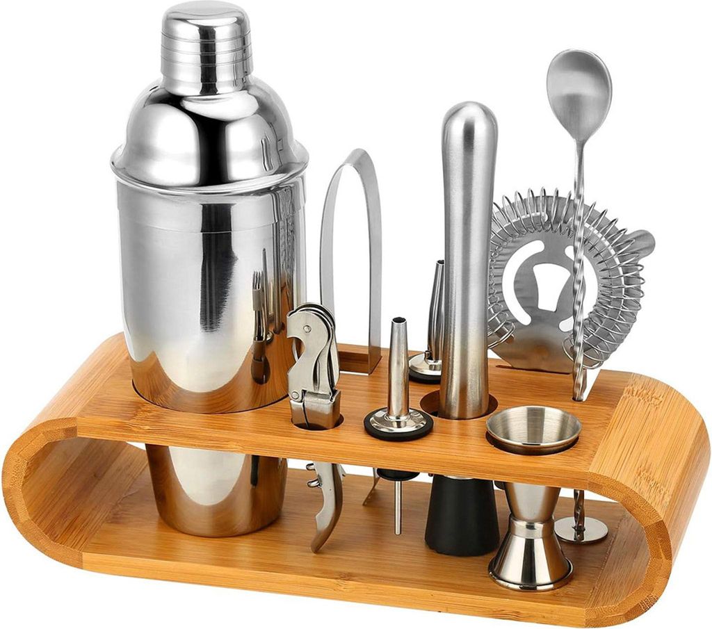 Cocktail Shaker Set, 750ML 10 Teiliges Edelstahl Barkeeper Kit Geschenk für Männer, Frauen, Freunde, Home Stylish Bar Tool Set , Silber