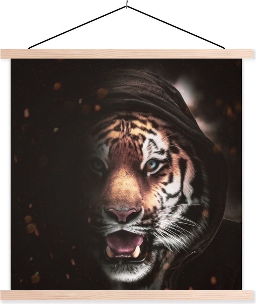 MuchoWow Textilposter Tiger - Kleidung - Tiere 40x40 cm mit holzfarbenen Rahmen - Posterleiste