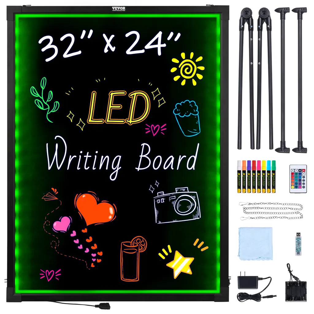 Tableau fluorescent à message avec 8 marqueurs et mode multi-couleur