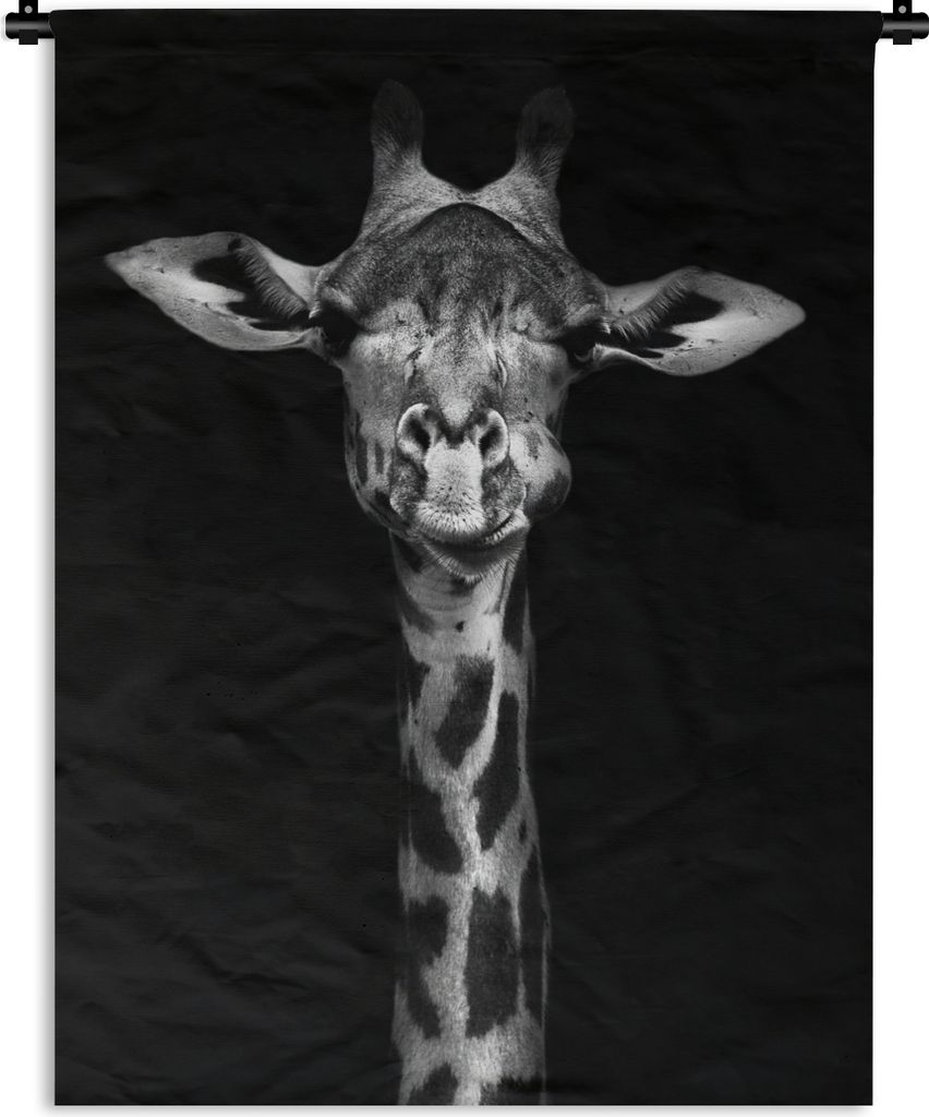 MuchoWow Wandteppich Wandbehang Giraffe - Porträt - Tiere - Schwarz - Weiß 90x120 cm Tapisserie Dekoration Wandtuch - Wanddeko