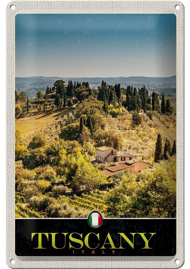 Blechschild Reise 20x30cm Toskana Italien Finca Weinfelder Schild