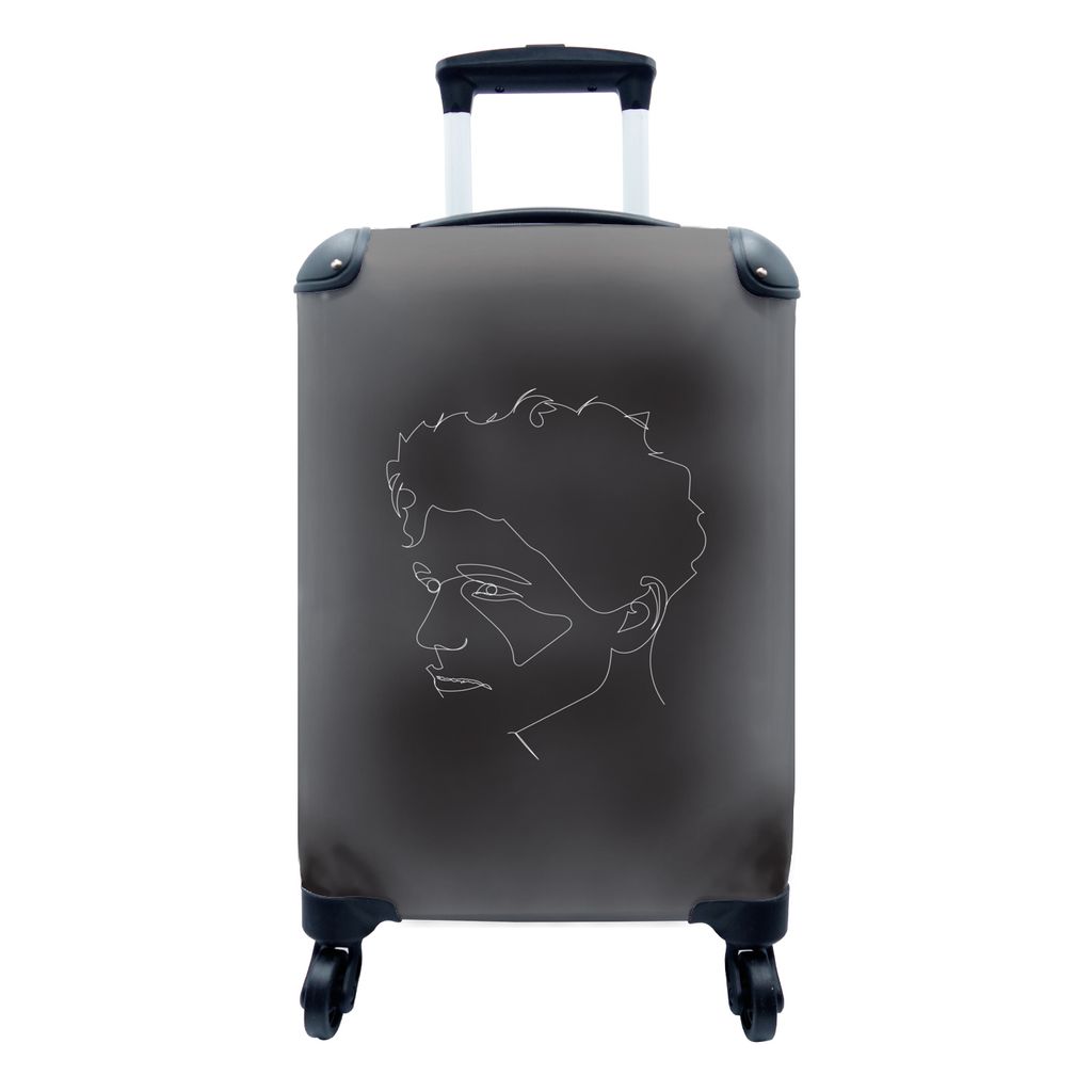 MuchoWow Koffer Handgepäck Trolley Rollkoffer Kleine Reisekoffer mit 4 Rollen - Mann - Strichzeichnung - Porträt - Cabin Size < 55x40x23 cm & 5...