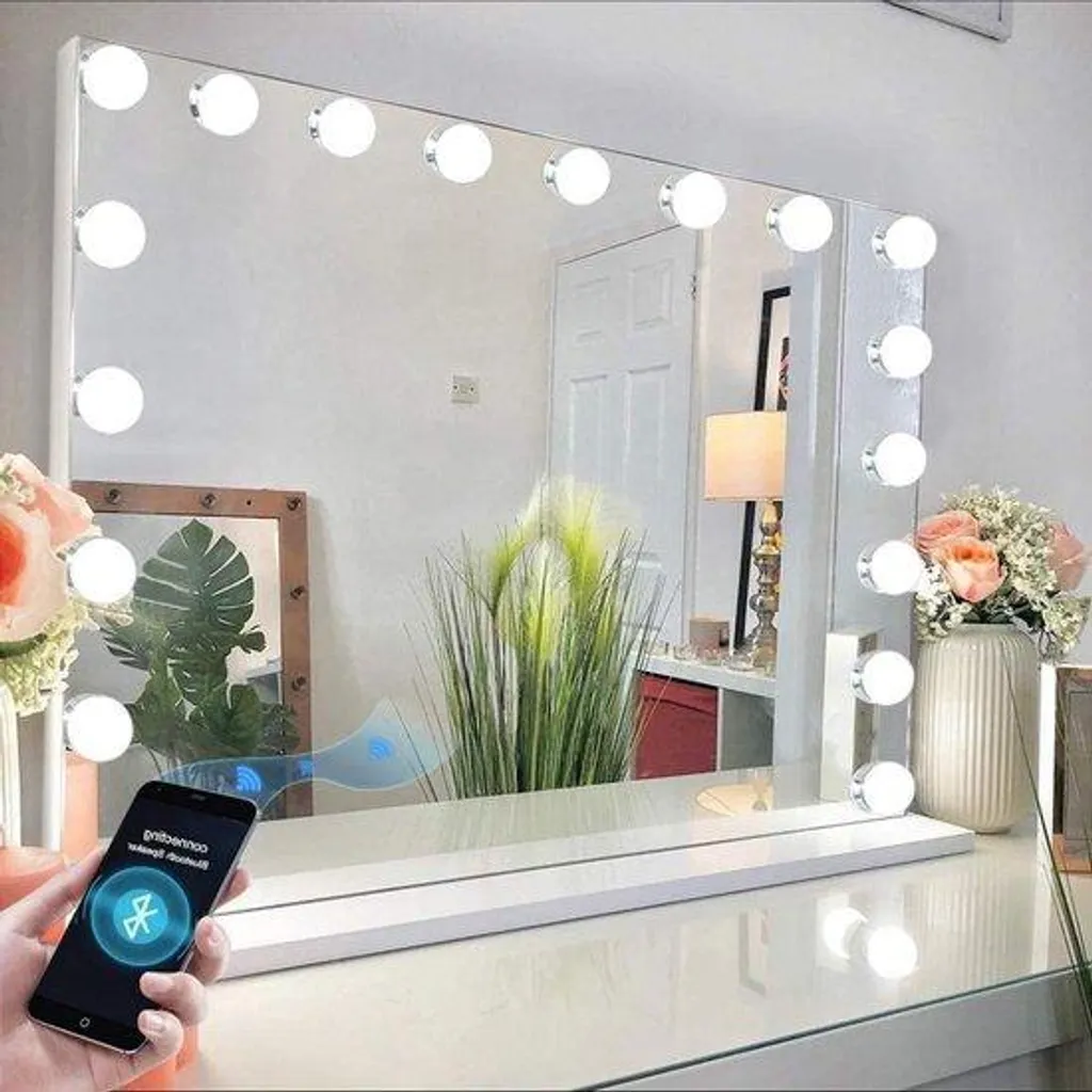 Miroir de maquillage 80x60 cm blanc 18 LED idéal pour coiffeuse et soin