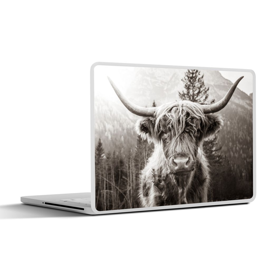 MuchoWow Laptop Aufkleber Sticker Cover Scottish Highlander - Schwarz - Weiß 30x22 cm - Laptop-Sticker