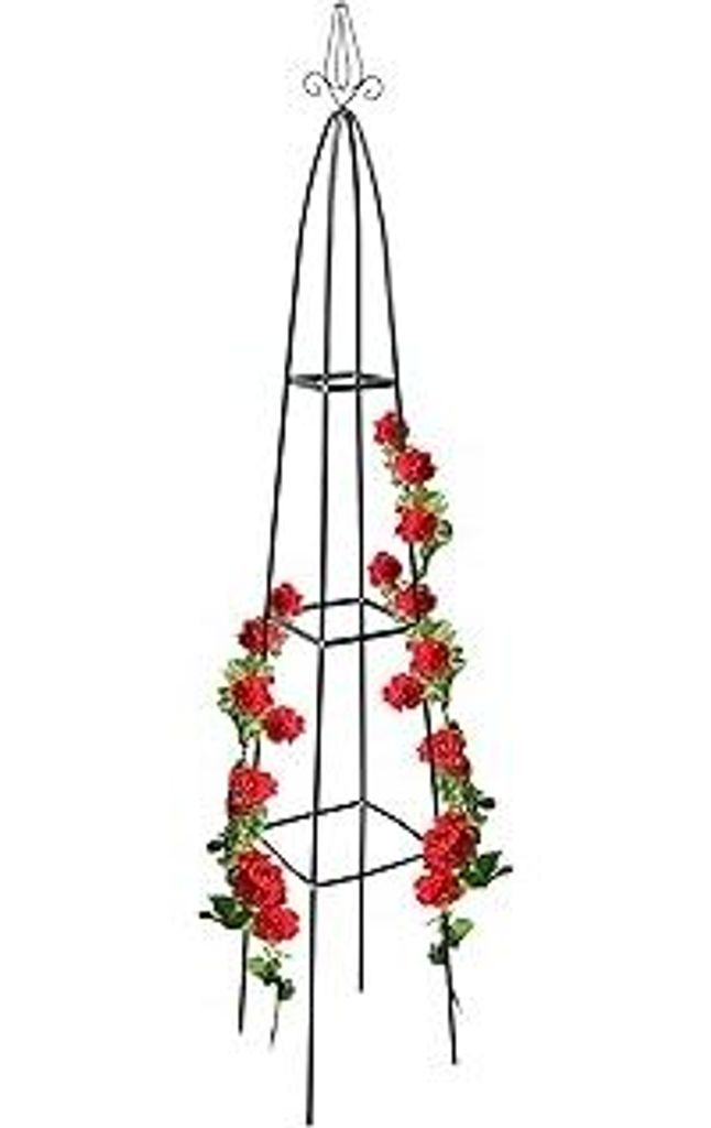 Rankturm Metall spitz 190 cm, Rankhilfe für Kletterpflanzen und Rosen, freistehende Ranksäule für Garten, grün, 35 x 35 x 192 cm