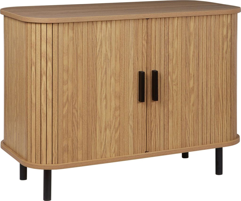 BELIANI Sideboard Heller Holzfarbton MDF-Platte mit 2 Schiebetüren Lamellen-Optik Retro Mehrzweckschrank Schlafzimmer Wohnzimmer Esszimmer Ausstat...