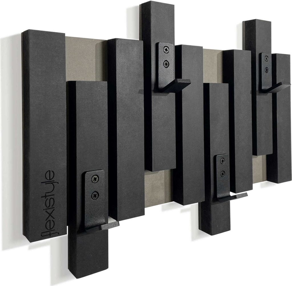 Kleiderhaken Wand Wandgarderobe design Lamellen Flurgarderobe Garderobe Flur Holz MDF design Lamellen paneele Schwarz modern natur Gaderobenpanelle