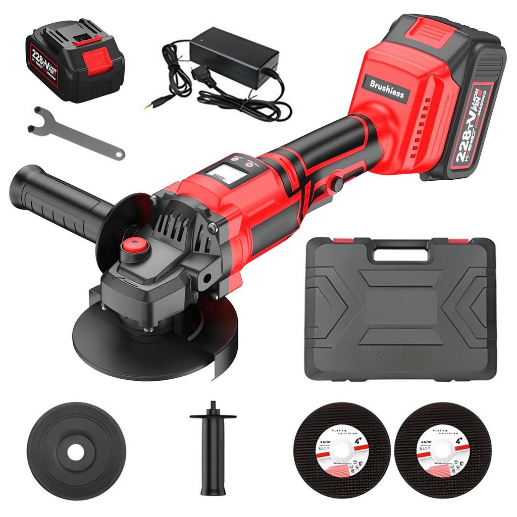 HEYLAD Akku-Winkelschleifer 21V - roter bürstenloser Motor und digitale Schnittstelle