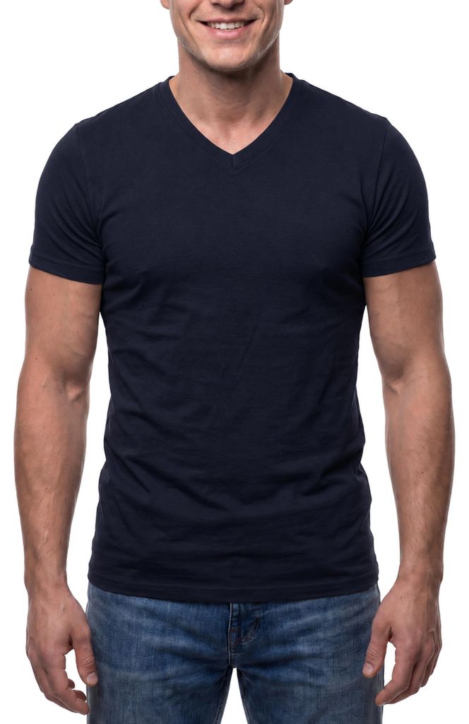 Mivaro Herren T-Shirt mit V-Ausschnitt in Dunkelblau - Produktbild 