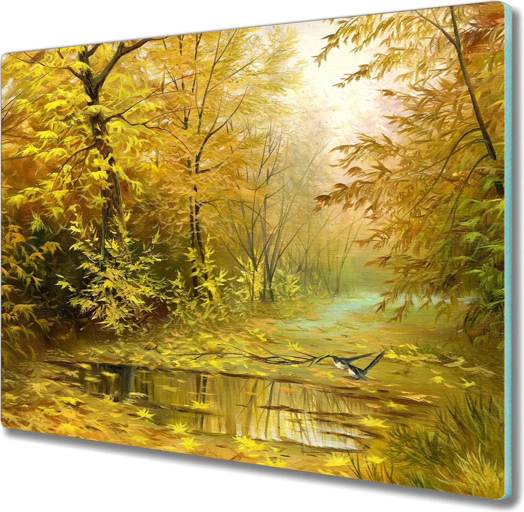 Coloray Herdabdeckplatte 60x52 cm Schneidebrett Kochplattenabdeckung Küchenbrett Hackbrett - Wald gelbe Blätter