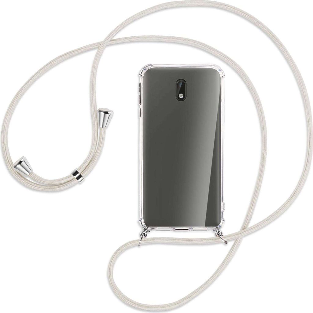 Handykette Backcover-Schutzhülle mit Band (Metall silberfarben) für Nokia 3 - broken white