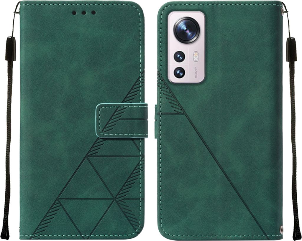 Xiaomi 12 Hülle, Schlank Prägung Flip Leder Kartenfächer Schutzhülle mit Ständer für Xiaomi 12 / 12s / 12X Grün