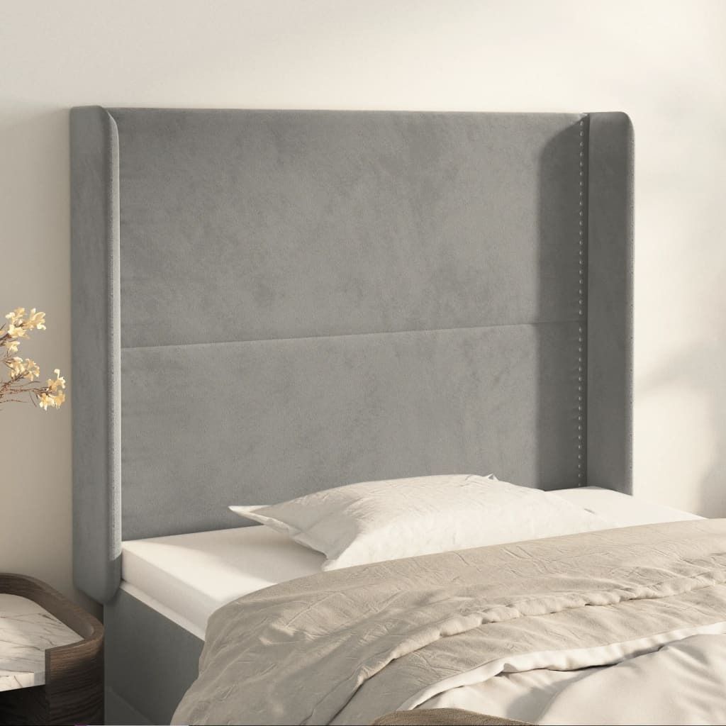 Design Möbel Kopfteil mit Ohren Hellgrau 83x16x118/128 cm Samt - 2024 Neu