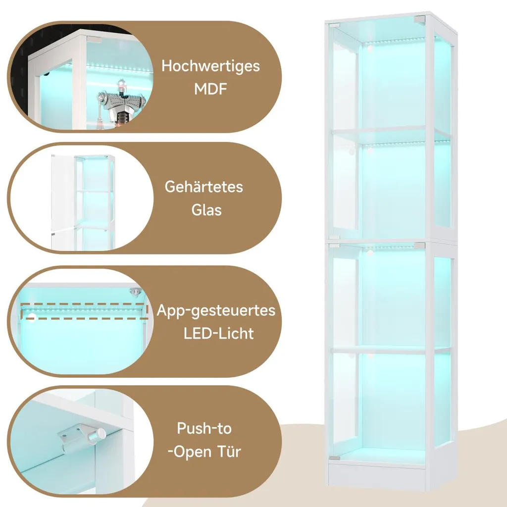 Meuble vitrine de collection avec éclairage LED connecté et 4 étagères - 7