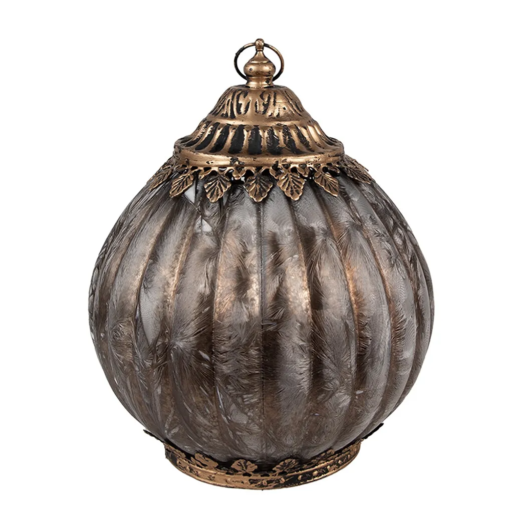 Lanterne LED Clayre & Eef Ø 15x20 cm en Verre Brun Chic pour Salon