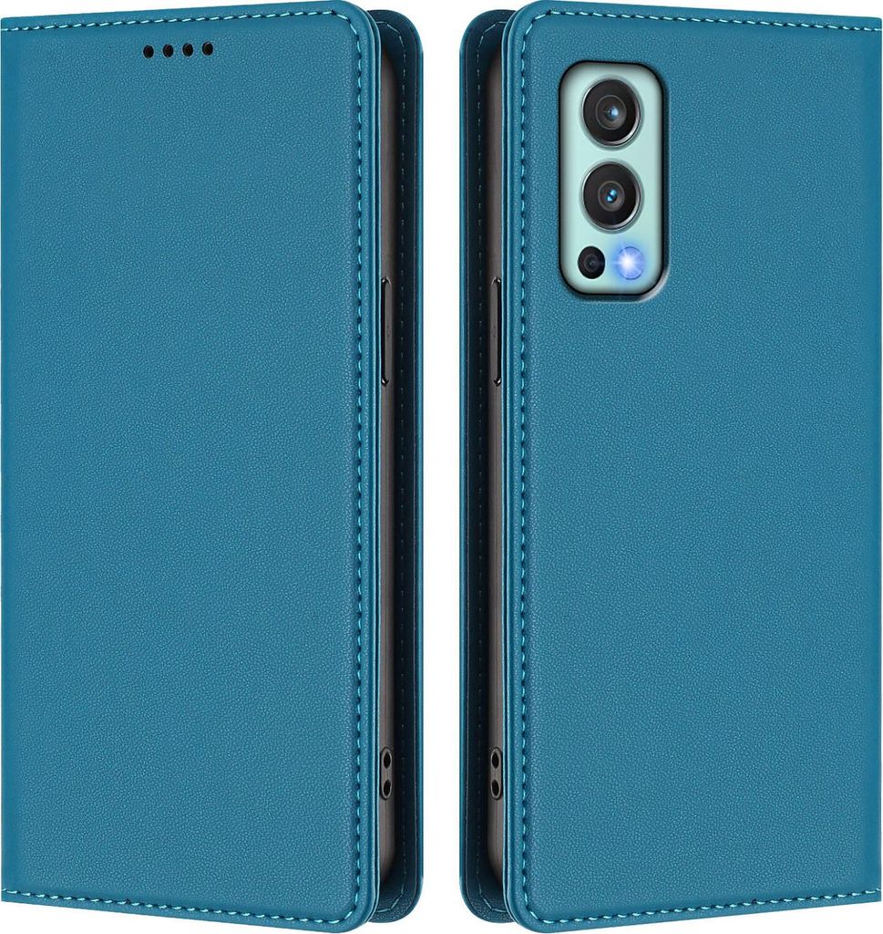 Handyhülle für OnePlus Nord 2 5G, Kunstleder Klapphülle Stoßfeste Magnetische Hülle mit Ständer Blau