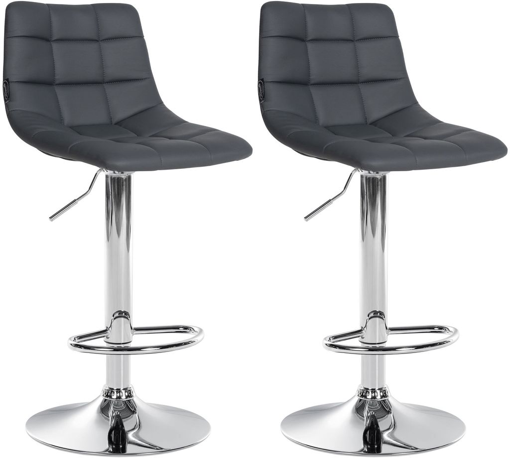 DELUKE Barhocker 2er Set DUBAI - Grau, Kunstleder, Chrom | Barhocker mit Lehne Barstuhl Tresenhocker Tresenstuhl Kneipenhocker Kneipenstuhl
