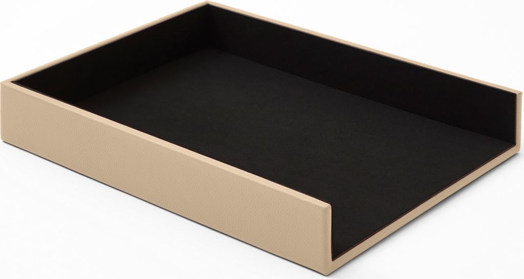 Briefablage Büro Echtes Leder Beige cm 32 x 24.2 x H.5 - Ablagefächer Papierablage Ablagekorb A4 - Hergestellt in Italien