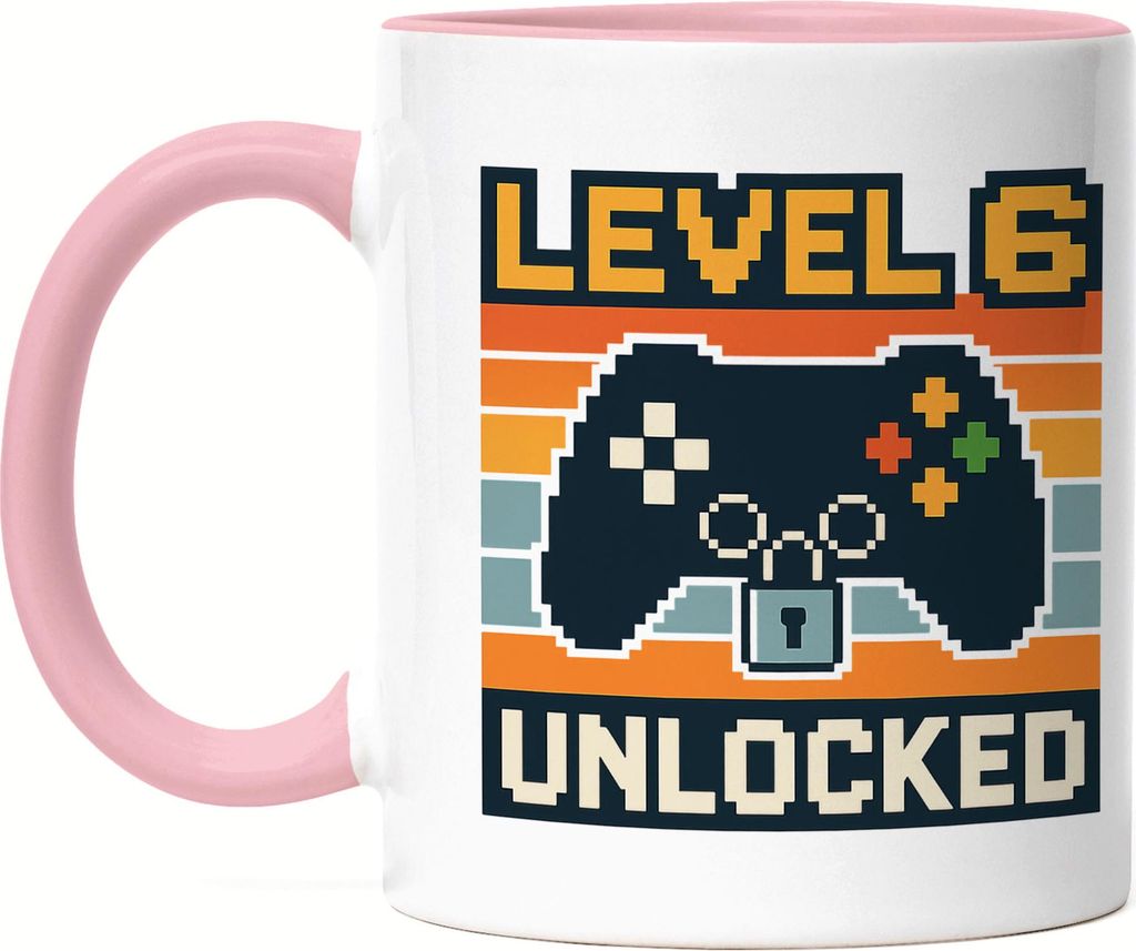 Level 6 Unlocked Tasse Rosa Gamer Geschenkidee Kindergeburtstag Junge Mädchen Videospiel 6 Jahre