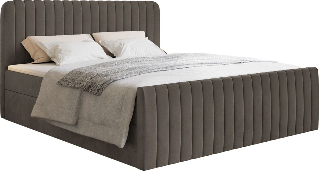 Selsey Saliano - Boxspringbett 200x200 mit Bettkasten, Topper und Samtbezug, Braun
