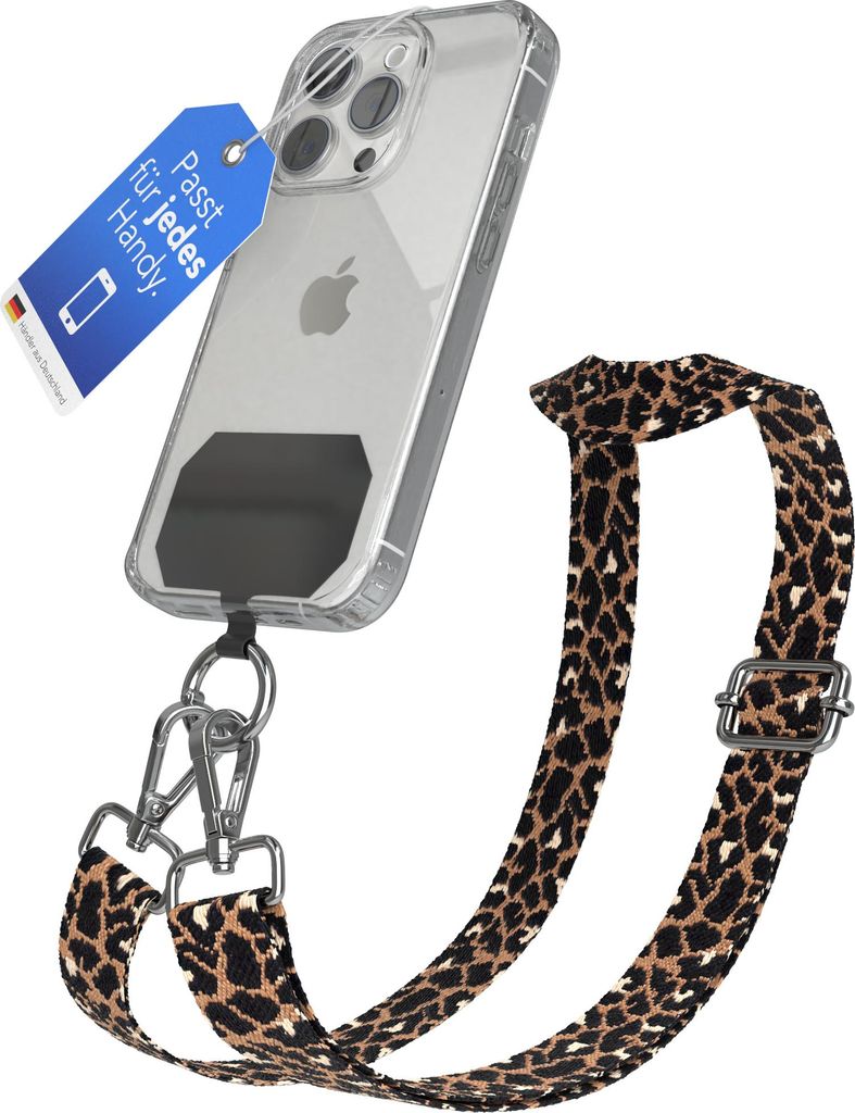 EAZY CASE - Handykette Universal Pad zum Umhängen, kompatibel mit jedem Handy, Kette mit Hülle, Handyband Leo Style in Schwarz