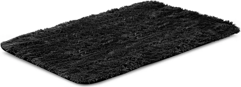 Tapis shaggy noir 80x120 cm - Tapis de salon poils longs antidérapant