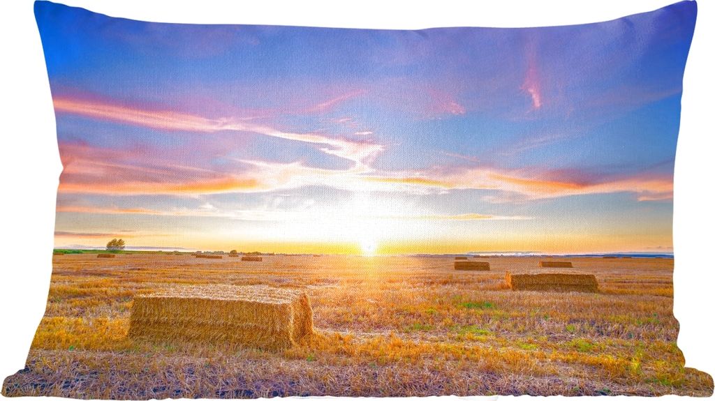 MuchoWow Zierkissen Sofakissen Wohnzimmer Dekokissen 50x30 cm Stroh - Sonne - Himmel - Landschaft - Wohnzimmerdekoration - Polster mit Photo