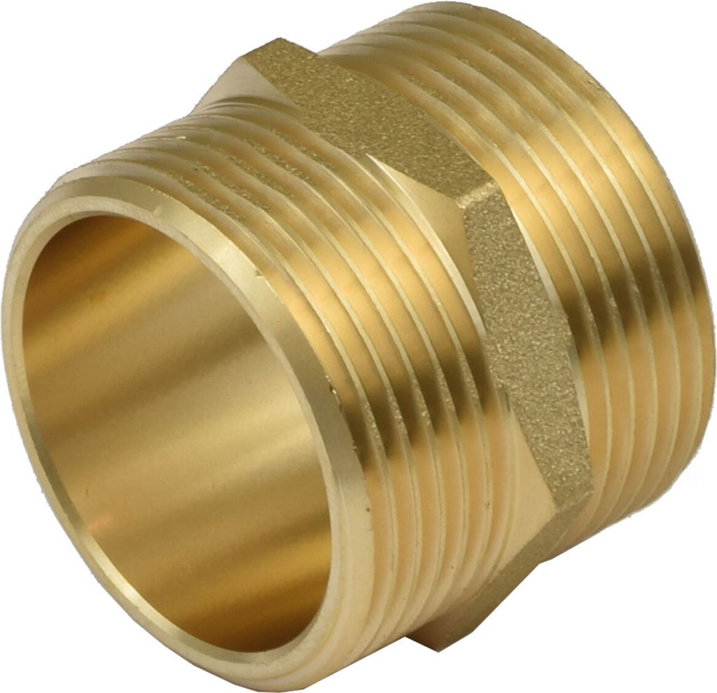 Agora-Tec®  Messing Doppelnippel 1 1/4 Zoll AG/AG (41,9mm) Produktbild 
