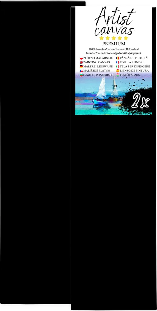 2x Tela su telaio, 100% cotone, 330 g/m², fondo nero 40X130 cm