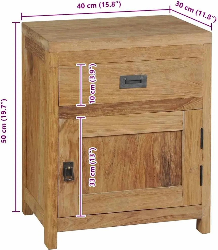 Table de chevet compacte 40 cm en teck massif - Rangement pour chambre