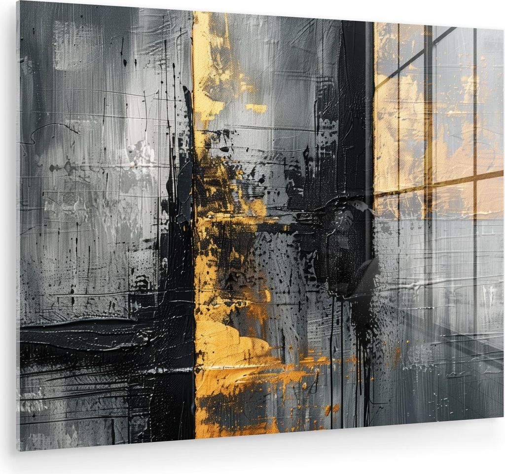 MuchoWow Glasbilder - Bilder auf Wandbild - Foto auf Glas Modern - Gold - Grau - Gemustert 40x30 cm Wanddekoration aus Glas - Acrylglasbild - Acryl...