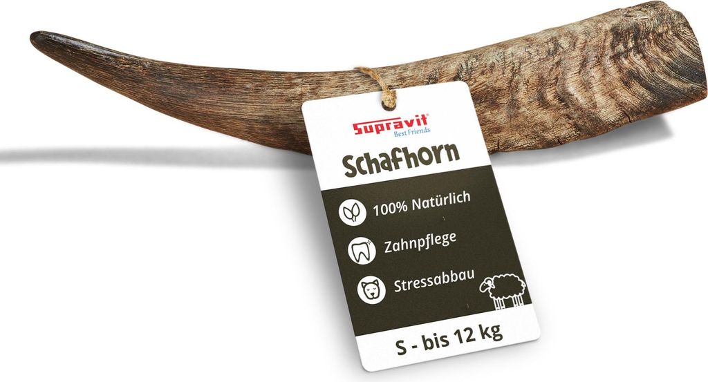 Supravit Natürliches Schafhorn S | Kauspielzeug für Hunde – gesundes Kauhorn für Zähne & Zahnfleisch | Langanhaltend, robust & splitterfrei