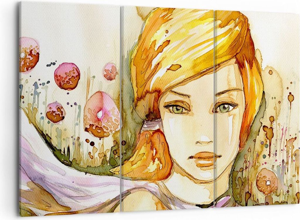 Bild auf Leinwand - Leinwandbild - Frau Sommer Blume - 105x70cm - Wand Bild - Wanddeko - Wandbilder - Leinwanddruck - Bilder - Kunstdruck - Wanddek...