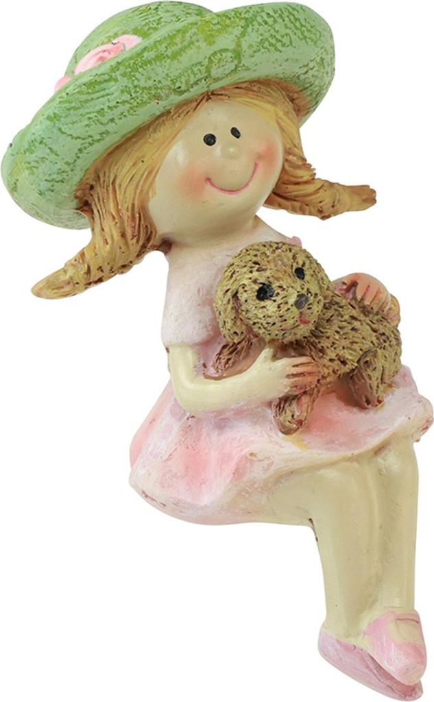 Dekohocker Mädchen mit Hund als Tisch- und Sommerdeko