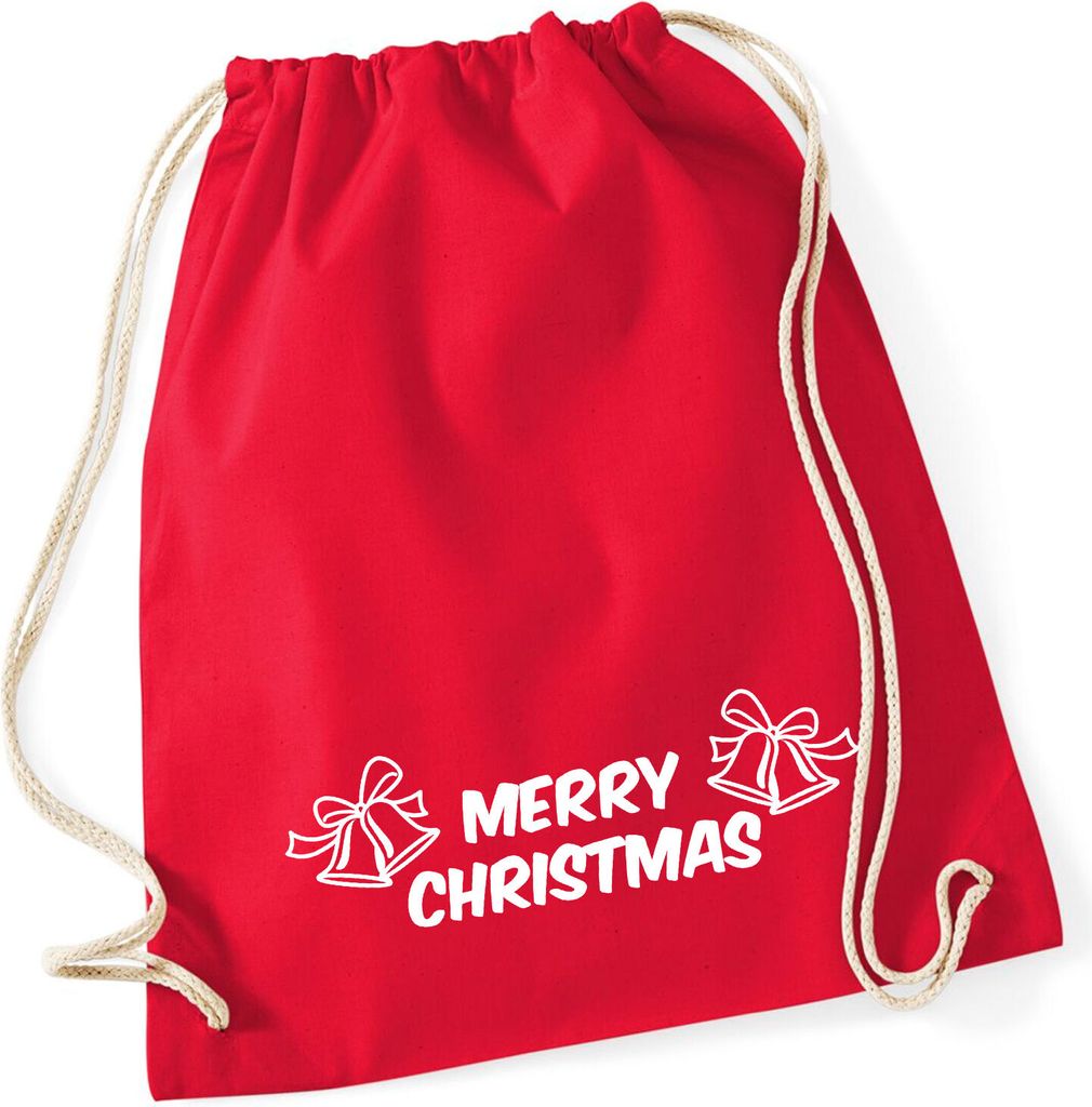 Huuraa Turnbeutel Merry Christmas Glocken 12 Liter Classic Red Baumwolle Rucksack Geschenkidee