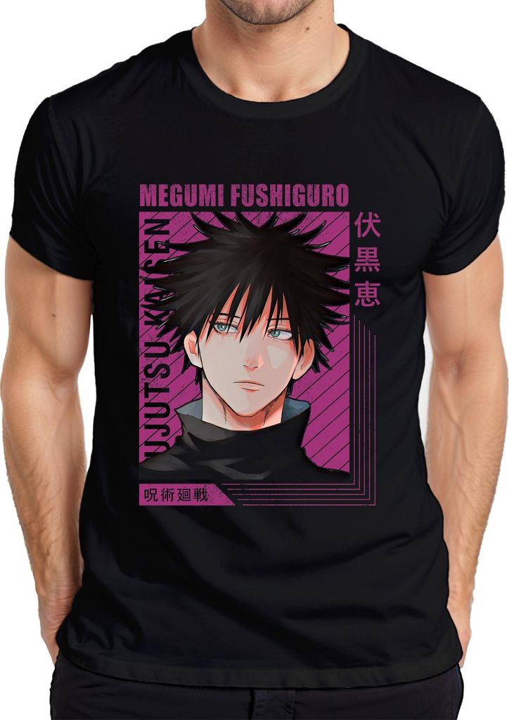 Megumi Fushiguro Jujutsu Kaisen Anime Fan Geschenk Manga Retro Herren T-Shirt, Schwarz, S