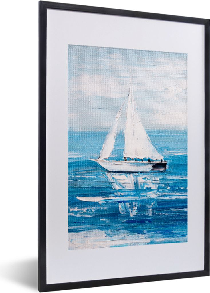 MuchoWow Gerahmtes Poster Malerei - Ölfarbe - Boot - Wasser 40x60 cm - Poster mit Schwarzem Bilderrahmen Wandposter Rahmen Foto Bilder - Poster ...