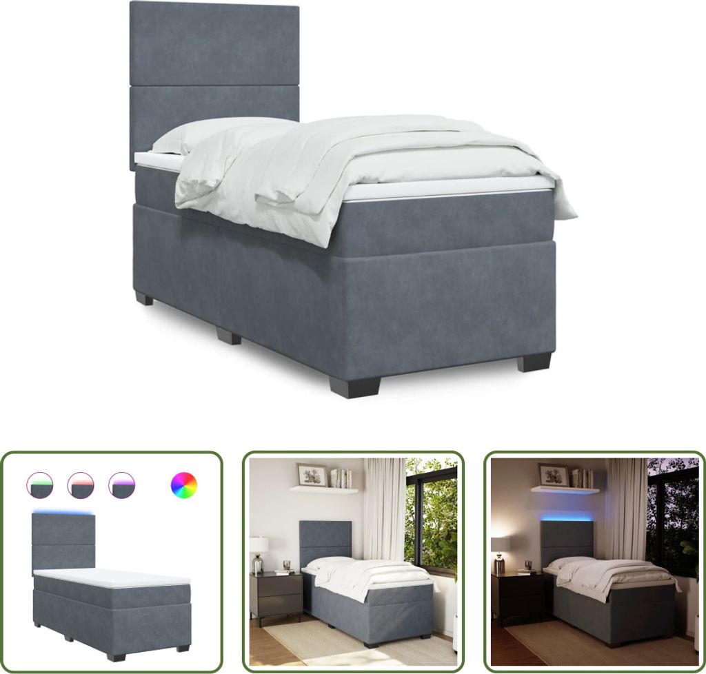The Living Store Boxspringbett mit Matratze Dunkelgrau 80x200 cm Samt