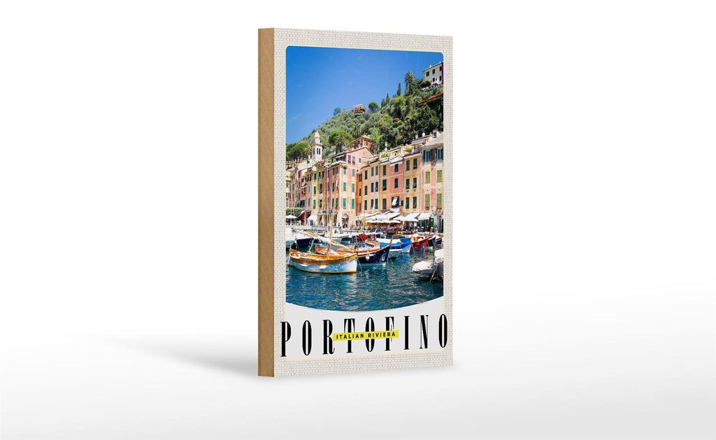 Holzschild Reise 12x18 cm Portofino Italien Riviera Meer