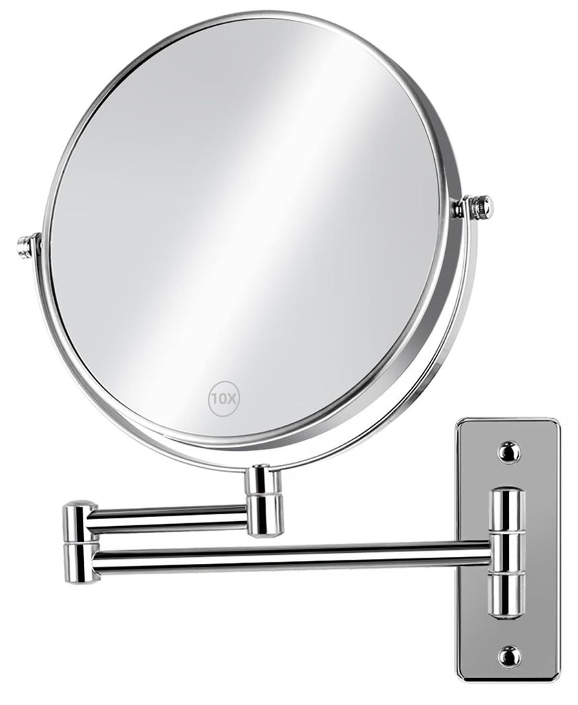 Kosmetikspiegel, 20 cm Rasierspiegel mit 10-facher Vergrößerung, 1x/10x 360° drehbarer und ausziehbarer Badezimmerspiegel, Chrom