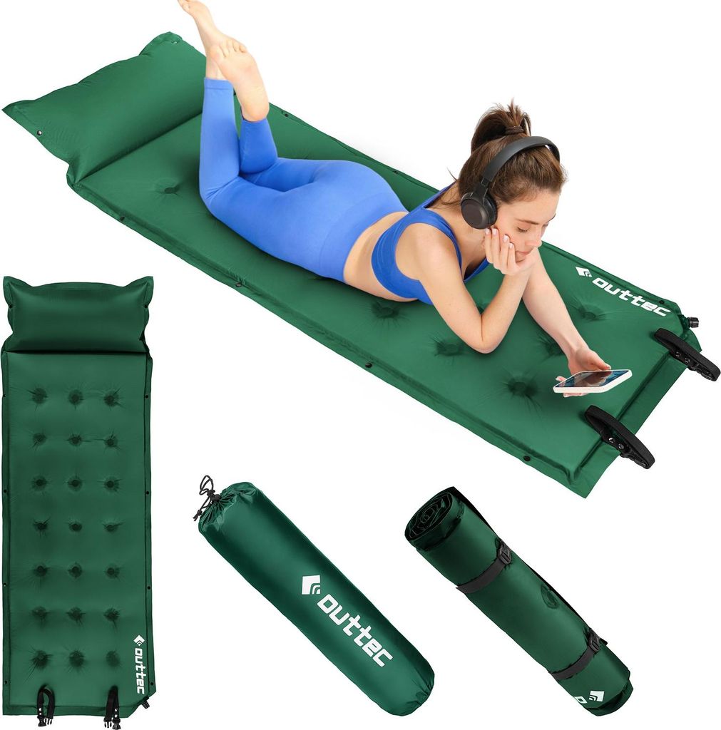 Outtec Selbstaufblasende Isomatte mit Kissen, Luftmatratze, Schlafmatte - 193x68x3.5 cm - Ultraleicht, Waßerdicht Aufblasbare Matratze, Luftbett...